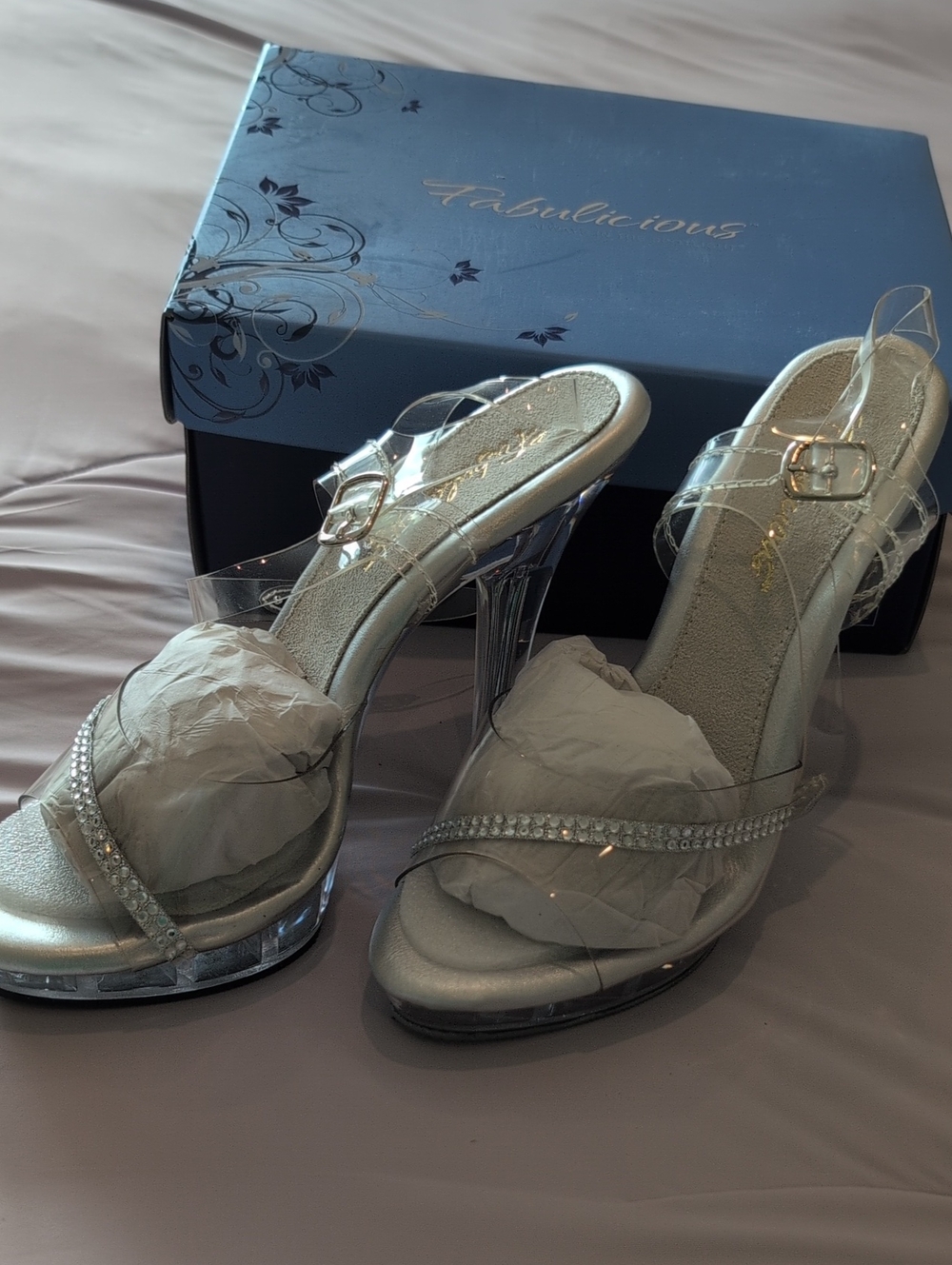 Competition Clear Strap Silver High Heel Sandals by Fabulicious